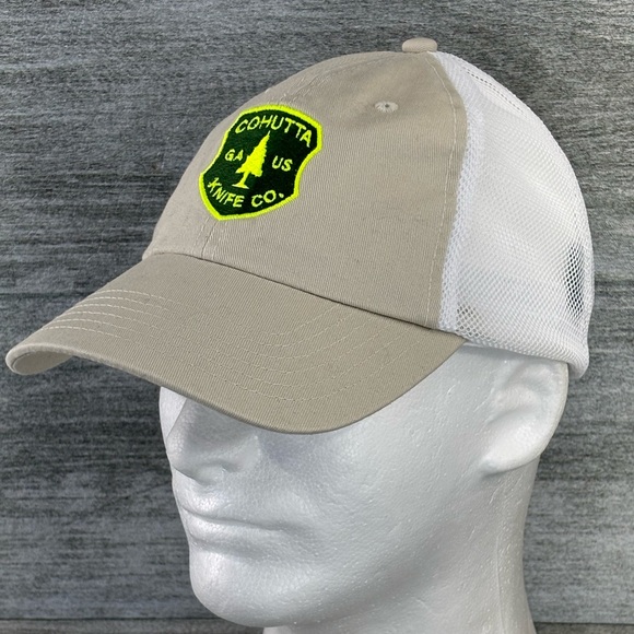 Cohutta Knife Co. GA US Patch Mesh Snap Back Hat Cap Outdoor OSFA White Tan - Picture 1 of 13